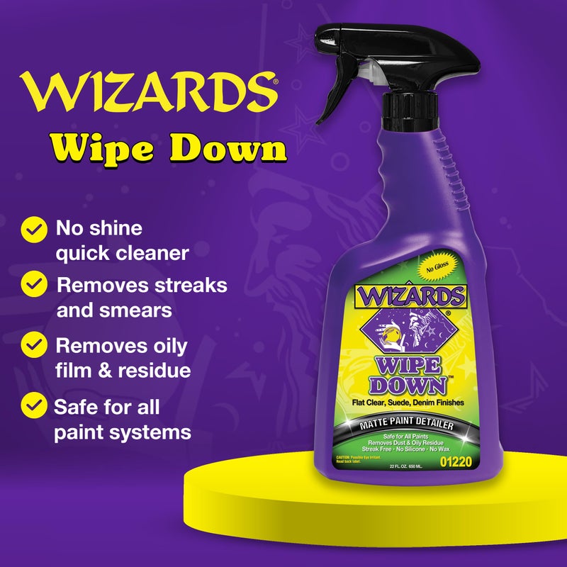 Wizards - Wipe Down Quick Detailer Spray - Matte Finish Cleaning Solution - Effortless On-The-Go Detailing for Flat, Suede, and Denim Surfaces - Professional Auto and Motorcycle Care Essential - 22 Oz - Image 2