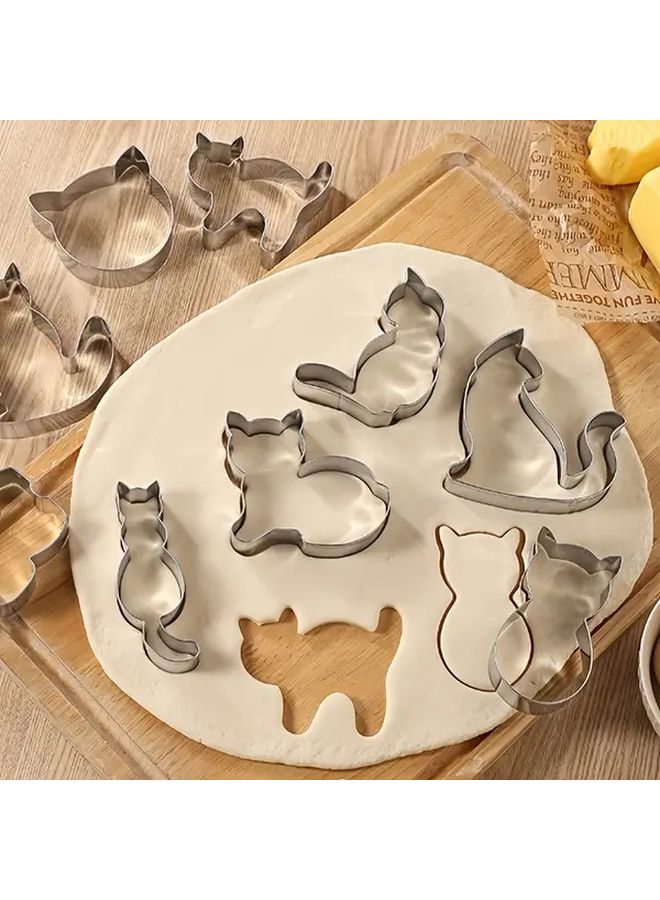 Set Of 8 Stainless Steel Kitten Animal Cartoon Cookie Pastry Cutters Baking Tools - Image 1