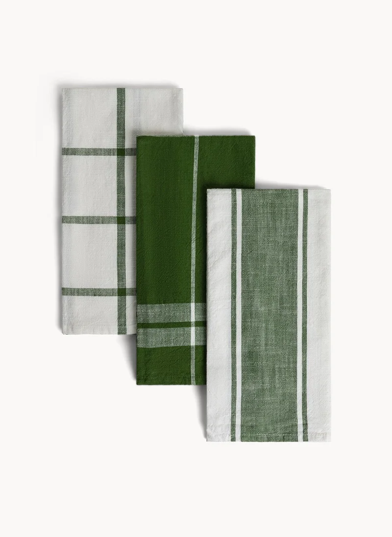 Coincasa Coincasa-Set Of 3 Pure Cotton Yarn-Dyed Tea Towels-50X70CM-Multicolor