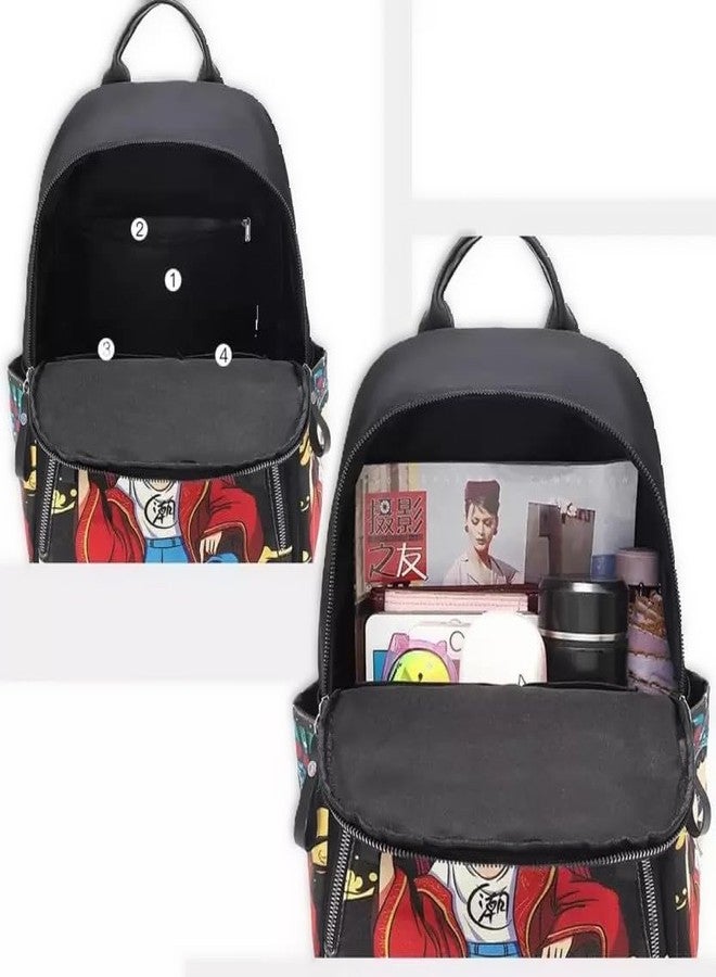JAISOM Stylish Anime Ethnic Printed Durable Water-Resistant Women's Backpack Korean College Bag for girls (Black) - Image 3