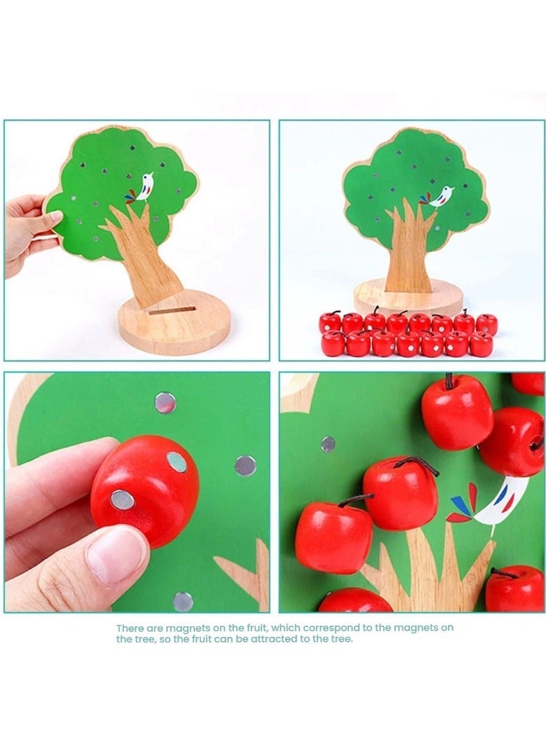 general Children's Wooden Magnetic Apple Tree Toy for Toddlers Baby Apple Picking Fruit Stickers Early Education Math Counting Toy - Image 3