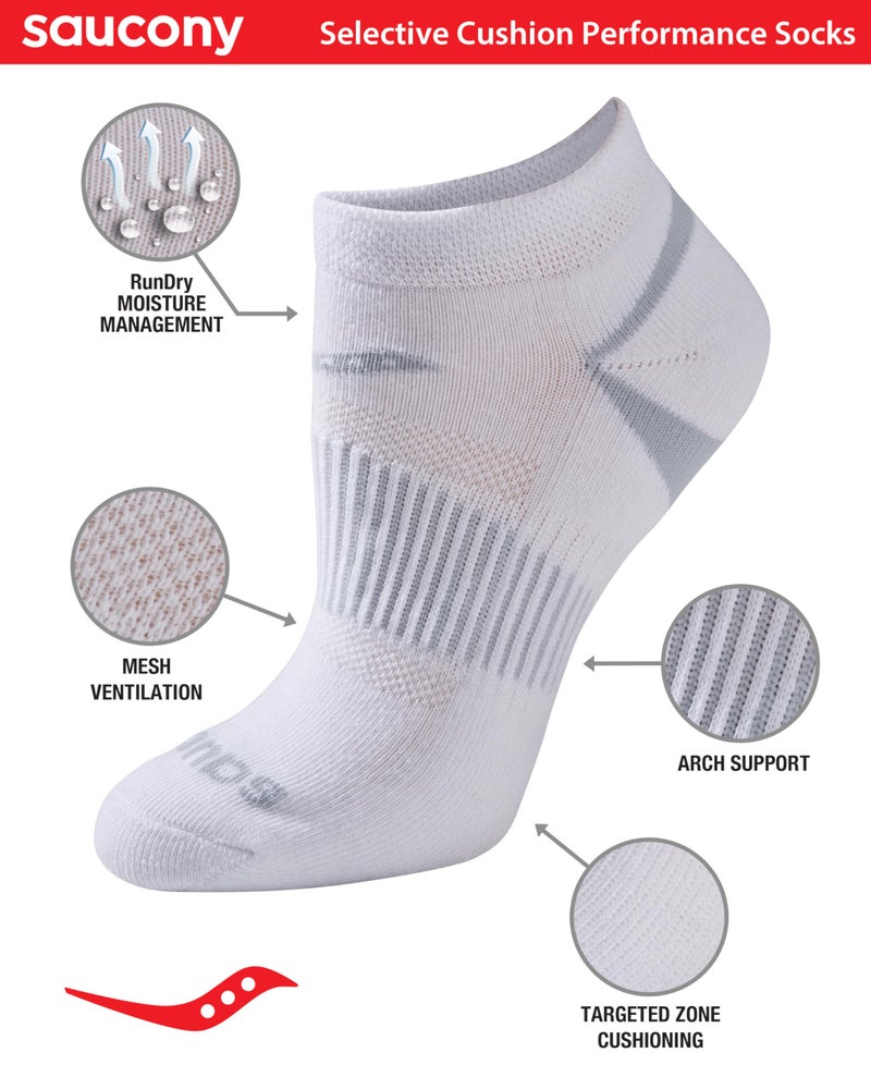 Saucony Women's RunDry Performance Selective Cushion Socks, Available in S-L (6, 12 Pairs ), White Basic (6 Pairs), Medium - Image 4