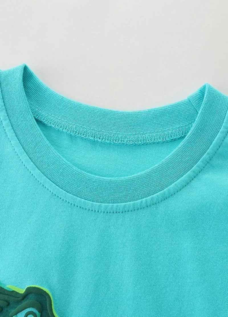 YUNIQEE Turquoise Blue Printed Solid Round Neck Cotton T-shirt