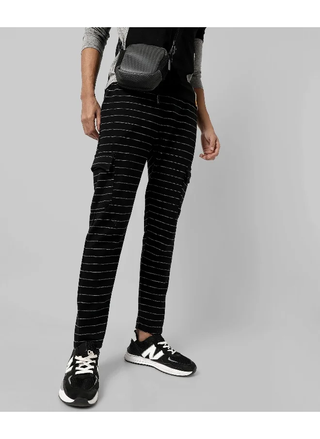 Campus Sutra Men's Black Striped Regular Fit Trackpants