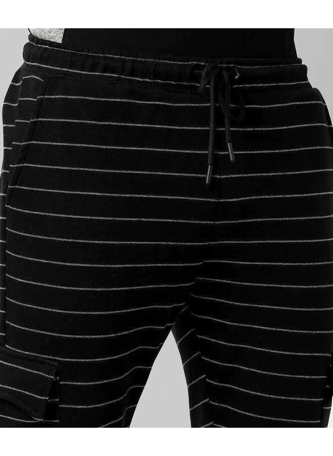 Campus Sutra Men's Black Striped Regular Fit Trackpants