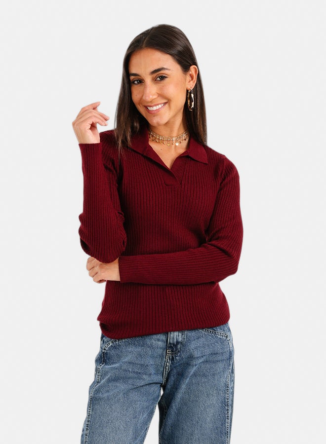Carina Ribbed Tricot Pullover with Collar - Image 1