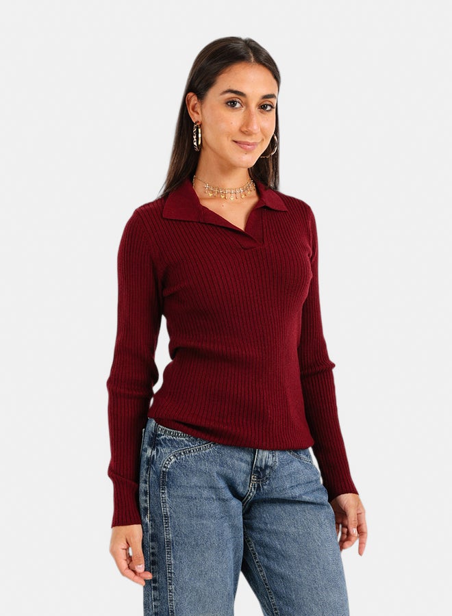 Carina Ribbed Tricot Pullover with Collar - Image 2