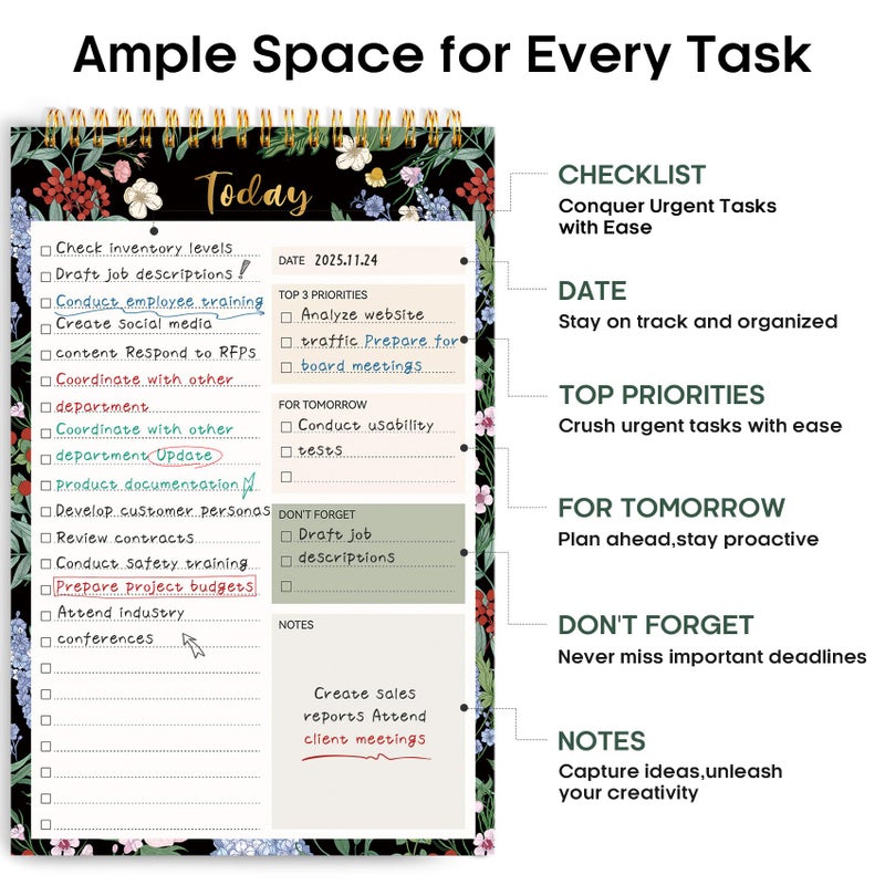Taja To Do List Notepad - To Do List Notebook for Work with 52 Sheets, 9.8" x 6.5", Undated Daily Planner Perfect for Daily Tasks and Goal Setting, Notepad Suitable for Office, Home & School - Forest Bloom - Image 2