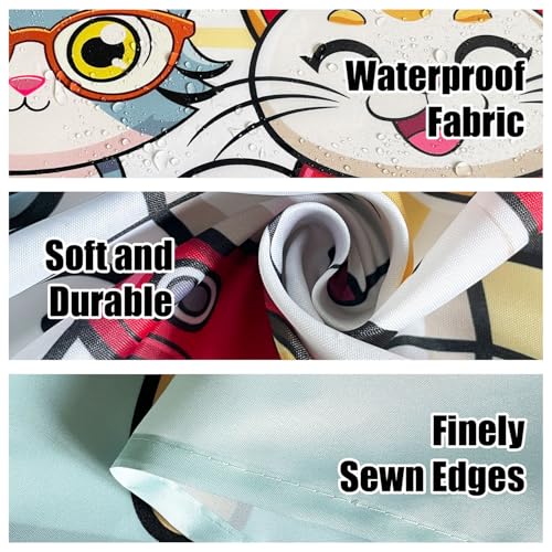 JWXCBIM Cute Cat Shower Curtain Set, Funny Cartoon Kids Home Bathroom Decor Polyester Waterproof Fabric Bath Curtain with 12 Hooks 72x72 Inches - Image 5