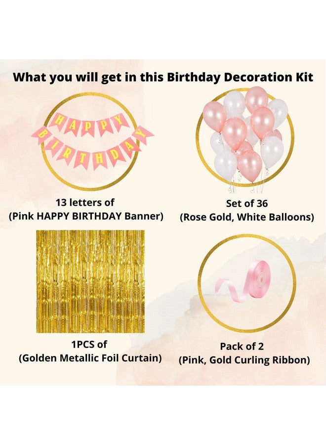 Flyloons 52pcs Rose Gold Birthday Decoration for girls For Birthday Decorations Party, Birthday Celebration Kit, Set For Girls Women Mom - Balloons, Banner, Foil Curtain, Foil Balloon - Image 2