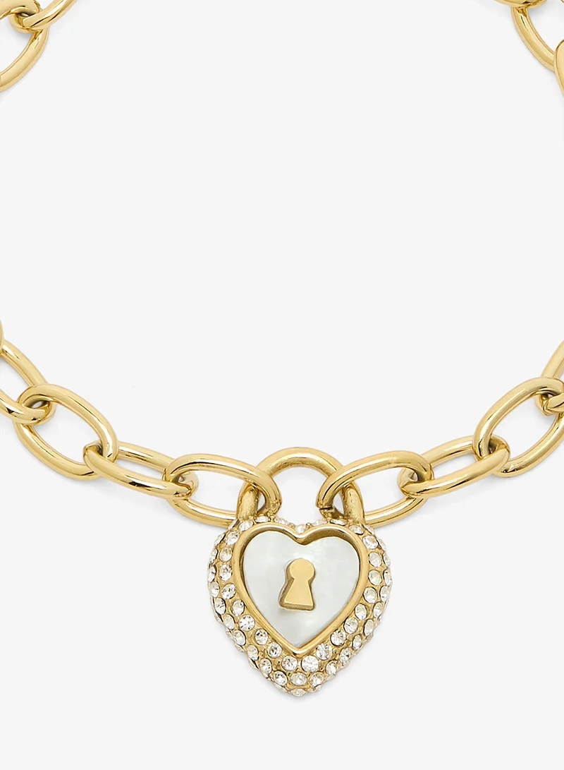 GUESS Pearly Heart Lock Chain Bracelet