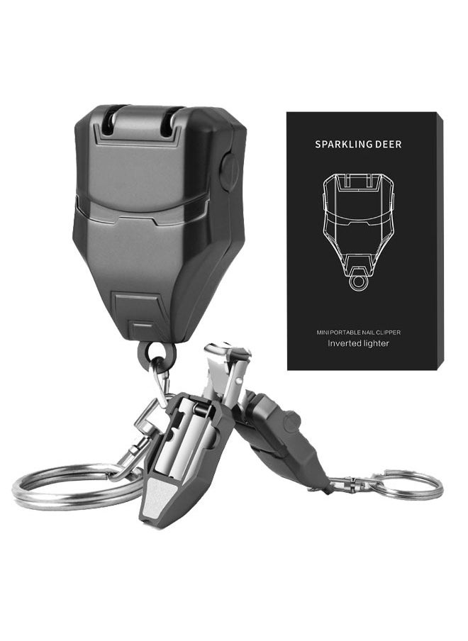 GUTCHE - Foldable Transformers Nail Clippers with Keyring, Portable Stainless Steel Nail Trimmer, Nail Art Trim Fingernail Styling Tools, Car Key Wallet Clip Backpack Decoration (Grey) - Image 1