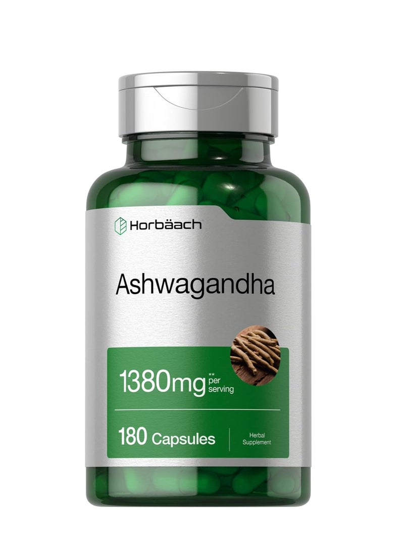 Horbaach Ashwagandha Root Extract Supplement 1380mg 180 Capsules Non-GMO, Gluten Free  - Image 1