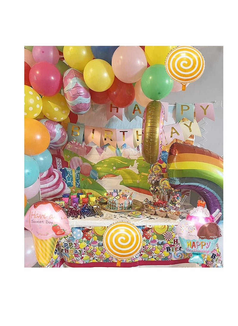 SYOSI - Donut Balloon Kit Party Decorations, 54 PCS Candyland Happy Birthday Pastel Balloon Garland Kit with Banner Candy Donut Ice Cream Lollipop Balloon Party Supplies Pack for Girls, kids, Baby Shower - Image 1