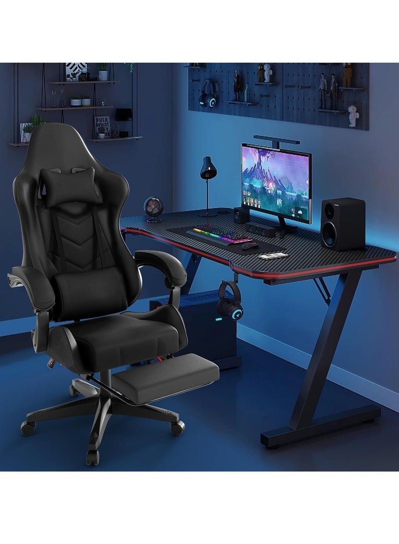 ZUIHAO Leather Office Gaming Chair with Ergonomic Design, High Backrest, Recline Function, Neck and Lumbar Support, Retractable Footrests, Silent Casters - Perfect for Racing, Office and Computer Use - Image 2