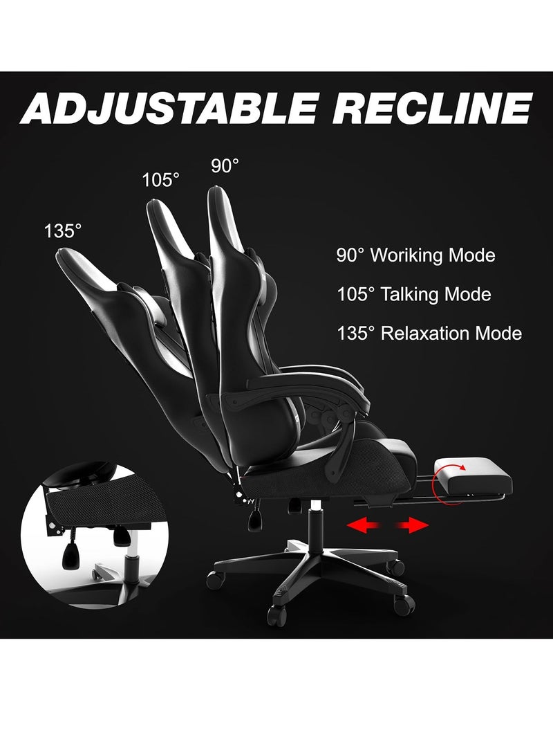 ZUIHAO Leather Office Gaming Chair with Ergonomic Design, High Backrest, Recline Function, Neck and Lumbar Support, Retractable Footrests, Silent Casters - Perfect for Racing, Office and Computer Use - Image 5