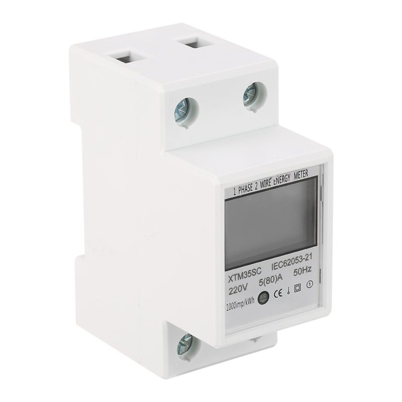 Digital KWh Meter 35mm Din Rail Bipolar Width - 5+1 Digits LCD Multi-Function Display Single Phase Electric Meter for Industrial & Residential Electrical Monitoring - Image 1