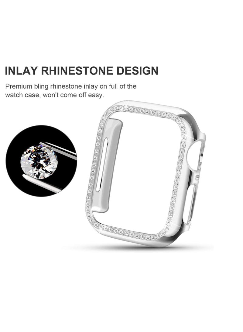 Bumper Diamond Case Compatible with Apple Watch Series 8 Series 7 45mm, Bling Crystal Diamonds PC Plastic Protector Case Cover Frame For Apple Watch Series 8/7 45 mm (Silver) - Image 3