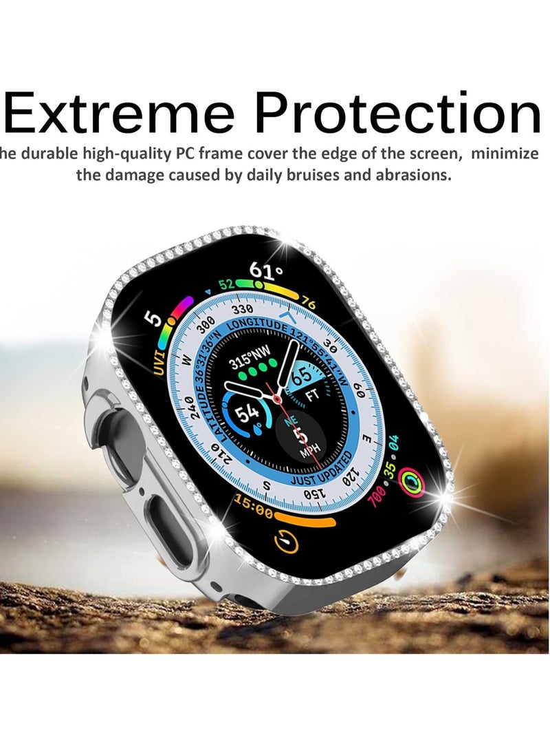 Bumper Diamond Case Compatible with Apple Watch Series 8 Series 7 45mm, Bling Crystal Diamonds PC Plastic Protector Case Cover Frame For Apple Watch Series 8/7 45 mm (Silver) - Image 1