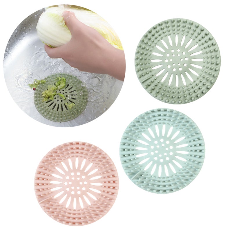 3 Pcs Shower Drain Covers Hair Catcher Hair Stopper Sink Strainer Universal Drain Cover Filter for Kitchen Bathroom and Bath Tub(Blue+Green+Pink) - Image 4