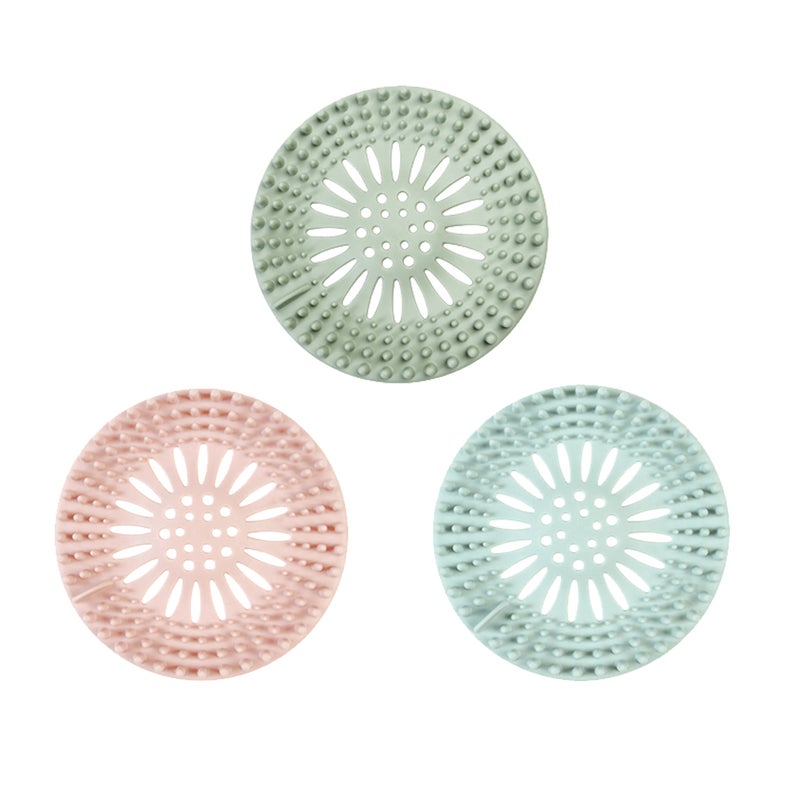 3 Pcs Shower Drain Covers Hair Catcher Hair Stopper Sink Strainer Universal Drain Cover Filter for Kitchen Bathroom and Bath Tub(Blue+Green+Pink) - Image 1