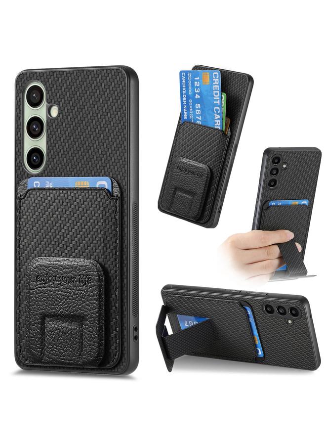 اس-توب جراب لهاتف Samsung Galaxy A36 مصنوع من ألياف الكربون مع حامل بطاقات قابل للطي - Image 1