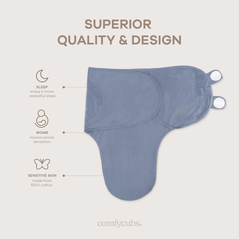 Comfy Cubs Easy Swaddle Blanket, 3 Pack - 100% Cotton Newborn Wrap, Large for 3-6 Months Infants, Breathable and Durable Sleep Sack for Babies - Stone, Nomadic Blue & Azul - Image 3
