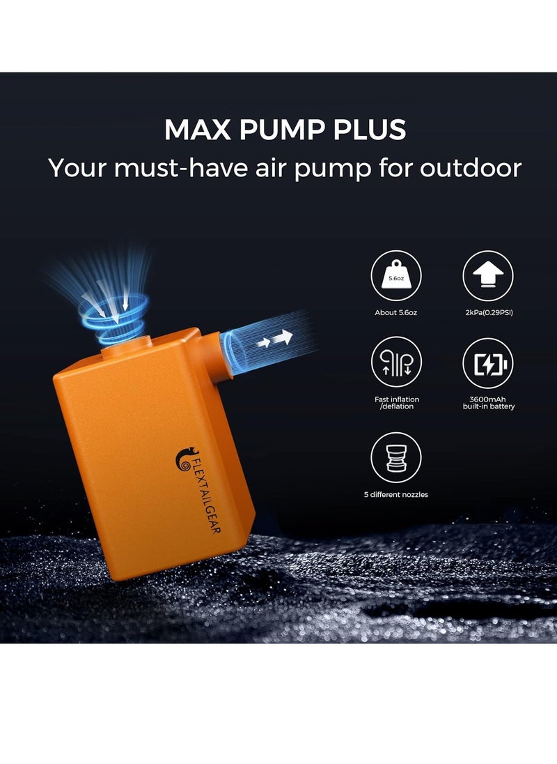 FLEXTAIL - FLEXTAILGEAR - MAX Pump Plus Portable Air Pump with 3600mAh Battery USB Rechargeable Lightwight Quick Inflate Deflate for Pool Floats Bed Air Mattress Swimming Ring (Orange) - Image 1