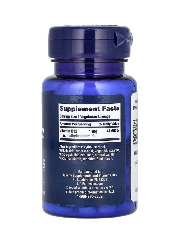 لايف إكستنشن فيتامين ب12 ميثيل الكوبالامين 1 ملجم 60 قرص نباتي للاستحلاب - Image 2