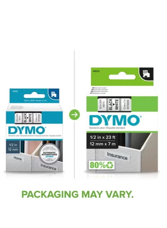 DYMO Original Label Tape 45013 – 12mm Black on White, 7m –Genuine Belgium Product - Image 3