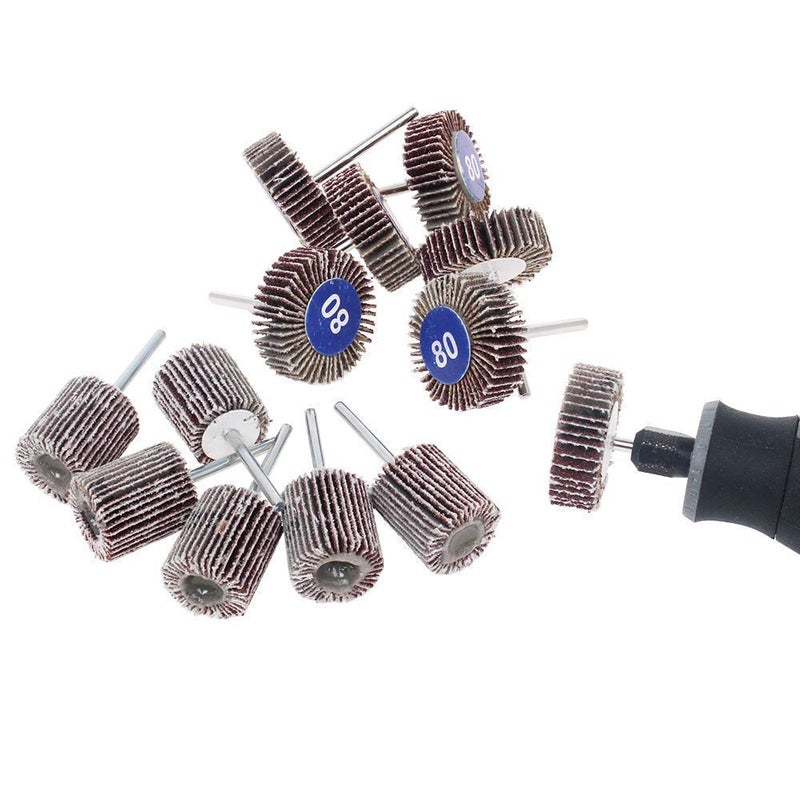 AUTOTOOLHOME أوتوتول هوم 20 قطعة عجلة صنفرة لباد 80 حبيبة 1/8" قطر العمود 32 مم 3/8" سمك ورق صنفرة لباد 1" رأس طحن أداة دوارة للطحن والتلميع - Image 2