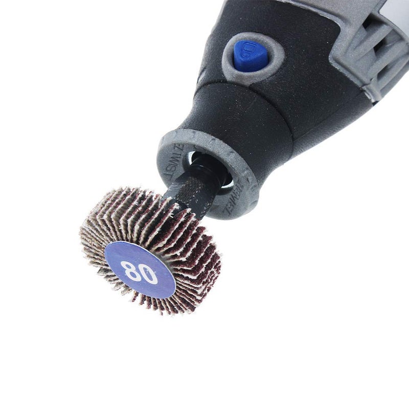 AUTOTOOLHOME أوتوتول هوم 20 قطعة عجلة صنفرة لباد 80 حبيبة 1/8" قطر العمود 32 مم 3/8" سمك ورق صنفرة لباد 1" رأس طحن أداة دوارة للطحن والتلميع - Image 5