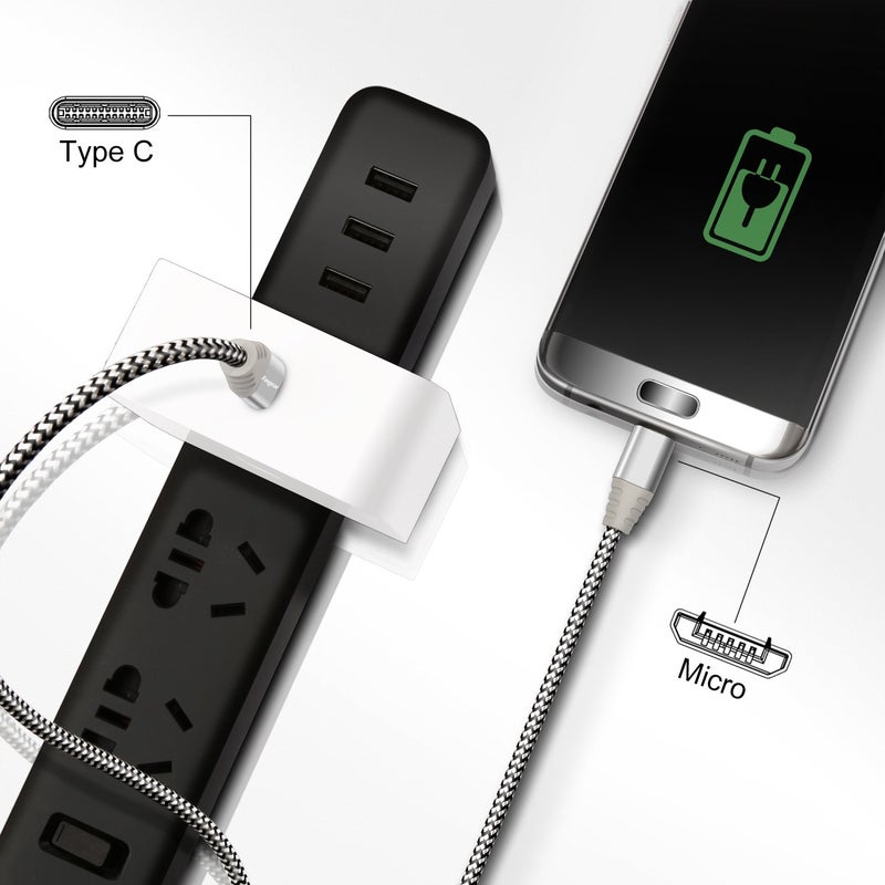 فاسجير كابل Fasgear USB C إلى Micro USB بطول 6 أقدام، مضفر من النايلون، متوافق مع Galaxy S7/S6 وHTC One/10 والمزيد (رمادي، 6 أقدام) - Image 4