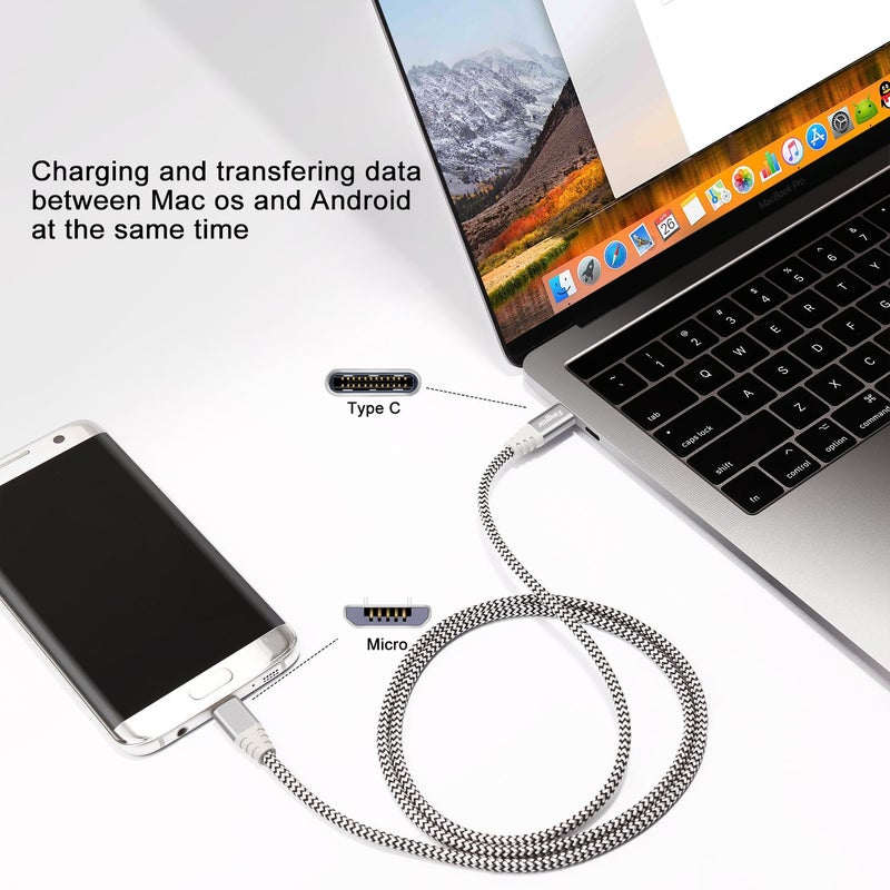 فاسجير كابل Fasgear USB C إلى Micro USB بطول 6 أقدام، مضفر من النايلون، متوافق مع Galaxy S7/S6 وHTC One/10 والمزيد (رمادي، 6 أقدام) - Image 5