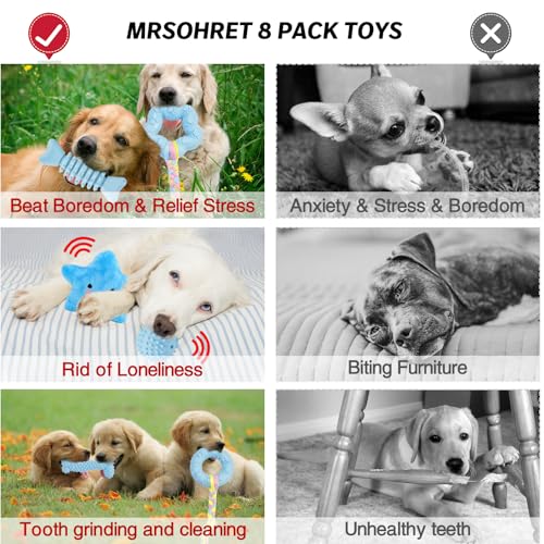 MRSOHRET Puppy Toys, 8 Pack Puppy Chew Toys for Teething, Cute Blue Small Dog Toys Set, Teething Toys for Puppies, Soft Durable Interactive Chew Toy for Small Dogs - Image 4