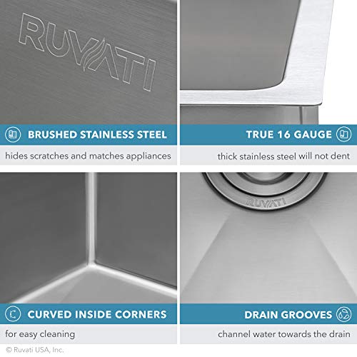 Ruvati 14-inch Undermount Wet Bar Prep Sink Tight Radius 16 Gauge Stainless Steel Single Bowl - RVH7114 - Image 5