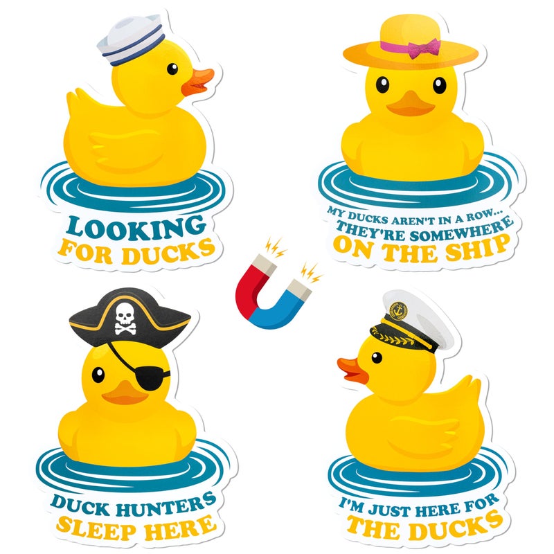 JAPBOR Cruise Door Decorations Magnetic 4PCS Duck Magnets Ducks Themed Cruise Ship Car Cabin Refrigerator Magnet Decal Funny Summer Magnetic Fridge Stickers for Home Kitchen Cabinet Decor