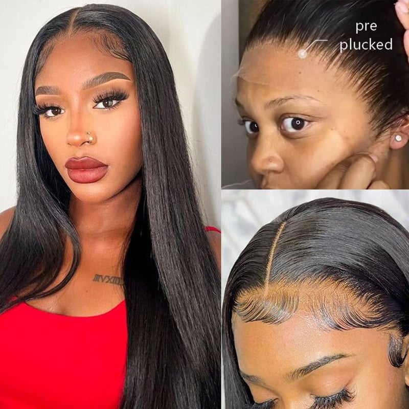 CHEEON 13x4 HD Lace Frontal 14 Inch Brazilian Straight Ear to Ear Human Hair Frontal HD Lace Virgin Human Hair Frontals Pre Plucked with Baby Hair 150% Density Natural Black - Image 5