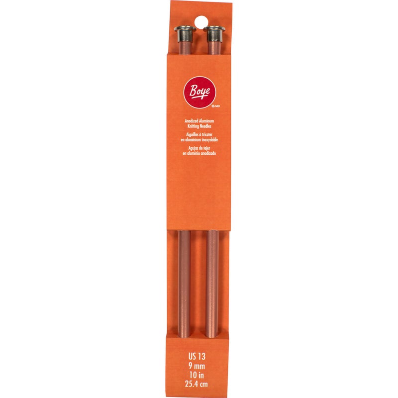 Boye 3216327013M Aluminum Straight Knitting Needles Set US Size 13 10 L 2pcs Orange