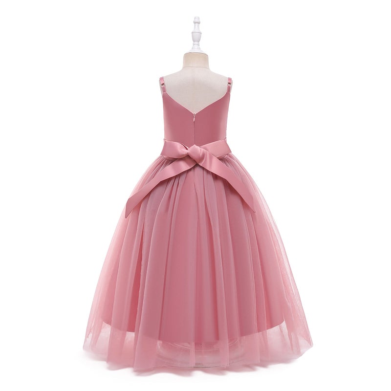 Glamulice Dusty Rose Flower Girl Dress Lace Bridesmaid Long A Line Wedding Pageant Dresses 8 Dusty Pink Tulle Spaghetti Strap Kids Formal Dance Communion Ball Gown Elegant Evening Party Prom Gown Gala - Image 2