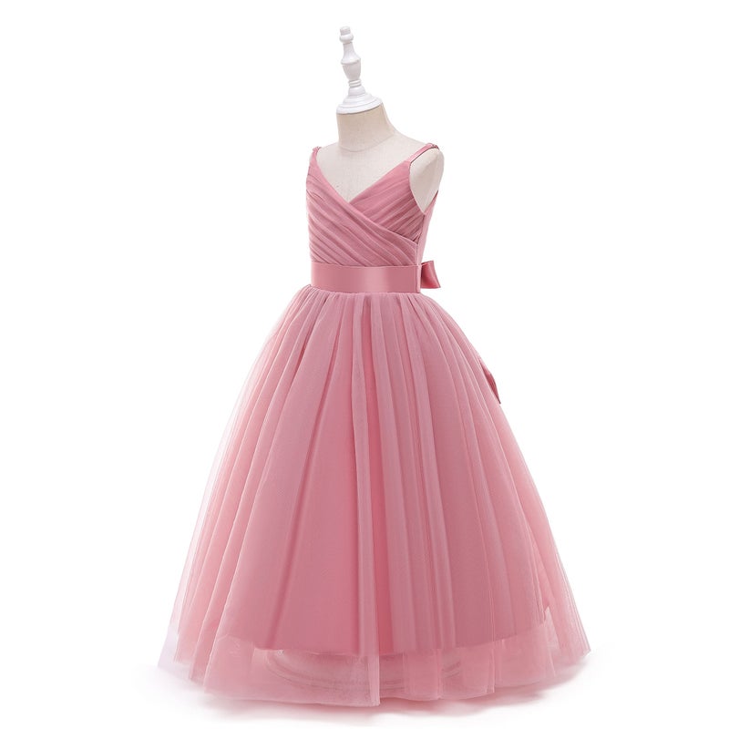 Glamulice Dusty Rose Flower Girl Dress Lace Bridesmaid Long A Line Wedding Pageant Dresses 8 Dusty Pink Tulle Spaghetti Strap Kids Formal Dance Communion Ball Gown Elegant Evening Party Prom Gown Gala - Image 3