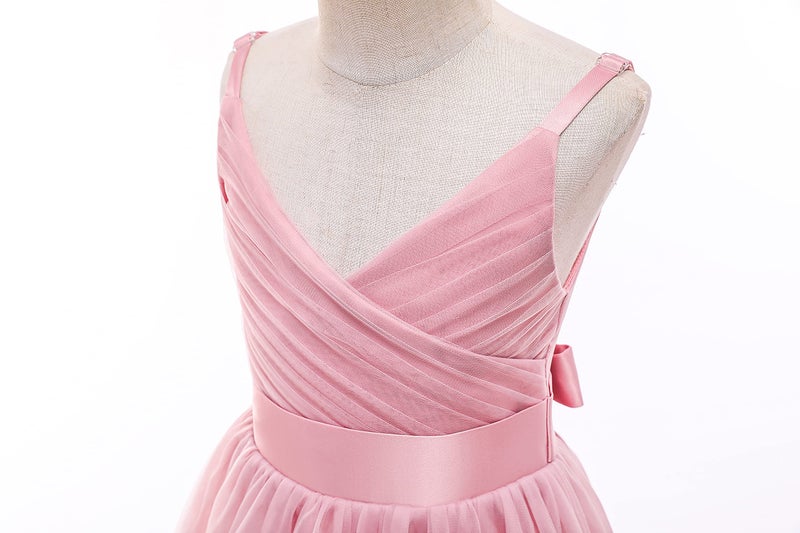 Glamulice Dusty Rose Flower Girl Dress Lace Bridesmaid Long A Line Wedding Pageant Dresses 8 Dusty Pink Tulle Spaghetti Strap Kids Formal Dance Communion Ball Gown Elegant Evening Party Prom Gown Gala - Image 5