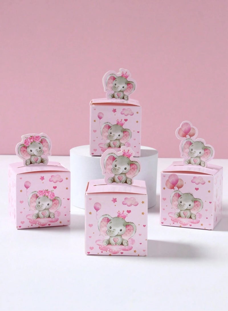 Farha Newborn baby favors: 12 boxes in a cute pink elephant design, perfect for baby shower gifts. - Image 2