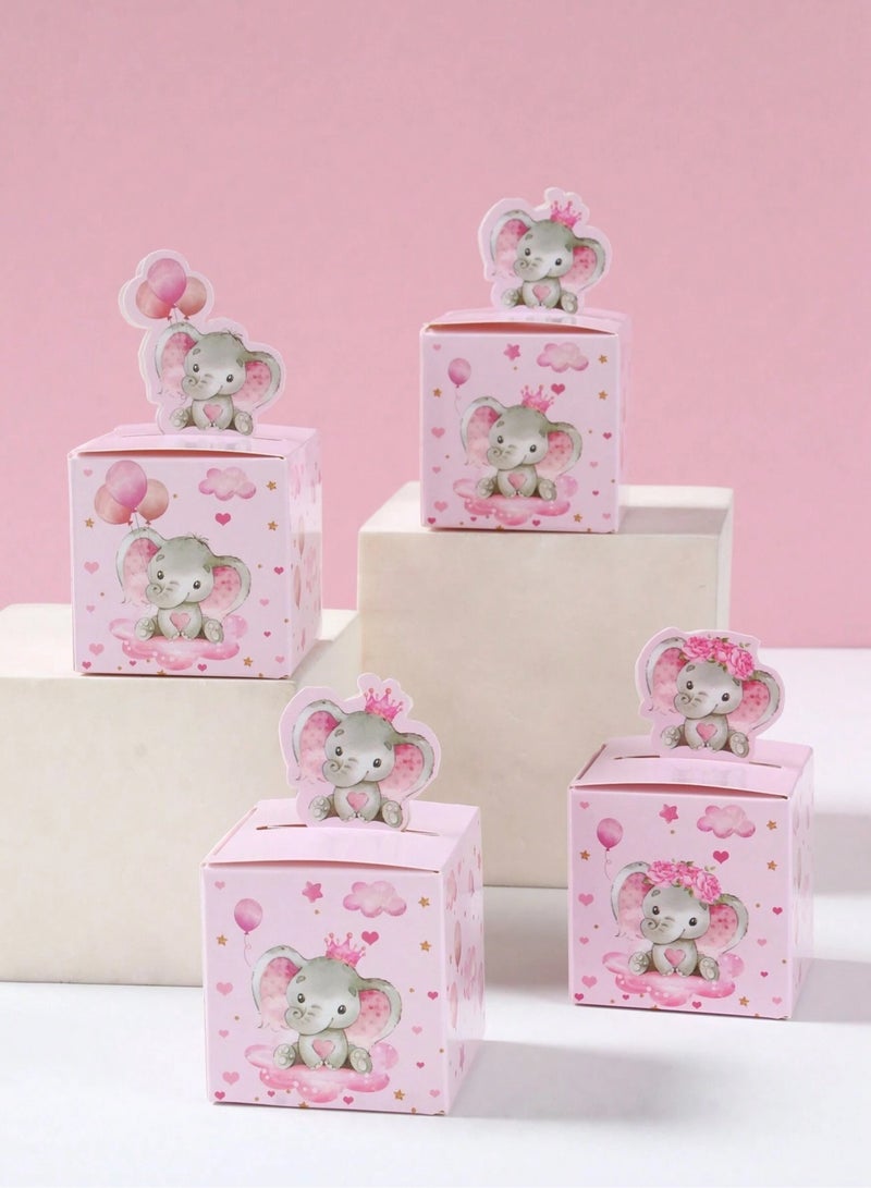 Farha Newborn baby favors: 12 boxes in a cute pink elephant design, perfect for baby shower gifts. - Image 1