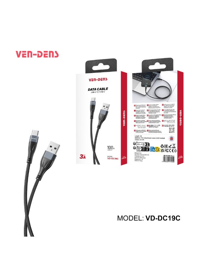 فين ديونز كابل بيانات فين-دنس VD-DC19C من USB-A إلى تايب-سي مصنوع من PVC (أسود) – شحن سريع 5 فولت/3 أمبير، مزامنة بيانات عالية السرعة، موصلات معززة، تصميم مقاوم للتشابك، مثالي للهواتف الذكية والأجهزة اللوحية بمنفذ تايب-سي - Image 1