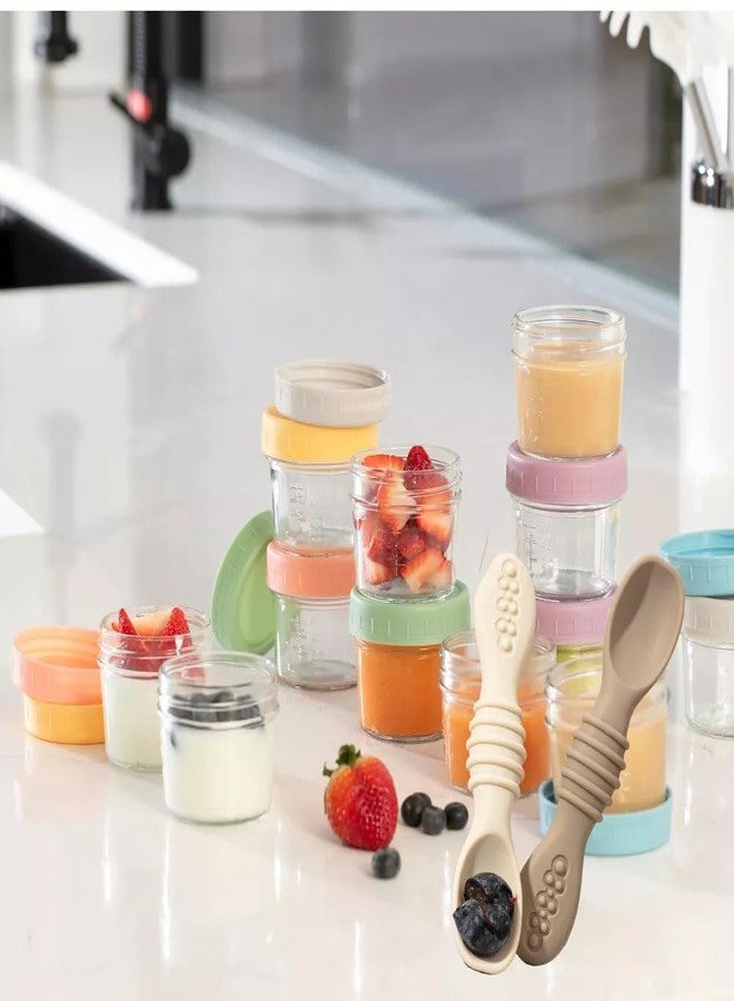 SPERRIC 12-Pack Glass Baby Food Storage Jars with Lids, 6-Pack Silicone Baby Self-Feeding Spoons - BPA-Free, Leakproof, Freezer Safe Jars - Image 2