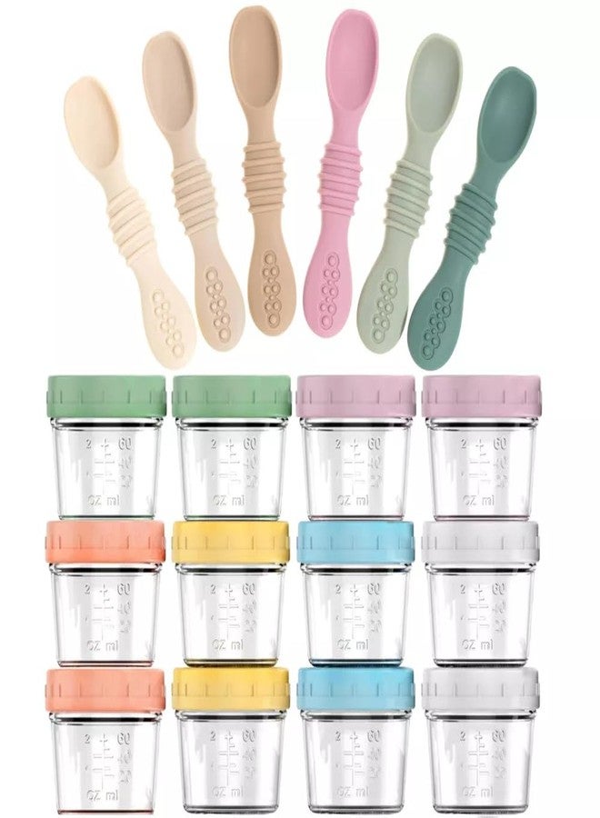 SPERRIC 12-Pack Glass Baby Food Storage Jars with Lids, 6-Pack Silicone Baby Self-Feeding Spoons - BPA-Free, Leakproof, Freezer Safe Jars - Image 1