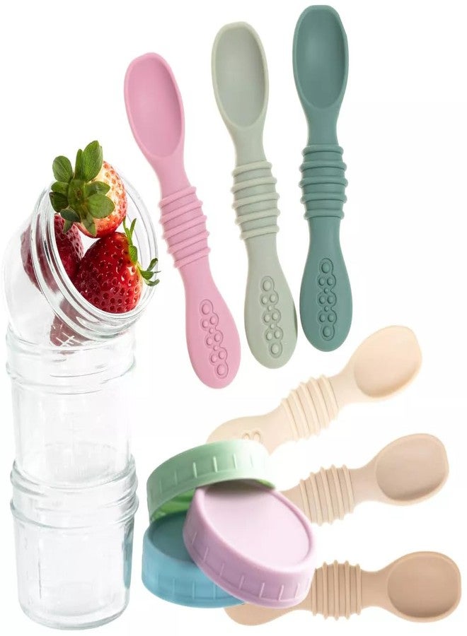 SPERRIC 12-Pack Glass Baby Food Storage Jars with Lids, 6-Pack Silicone Baby Self-Feeding Spoons - BPA-Free, Leakproof, Freezer Safe Jars - Image 3