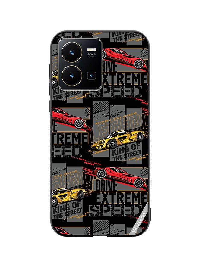 Protective Case Cover For Vivo Y35 Abstract Seamless Pattern With Sport Cars Design Multicolour