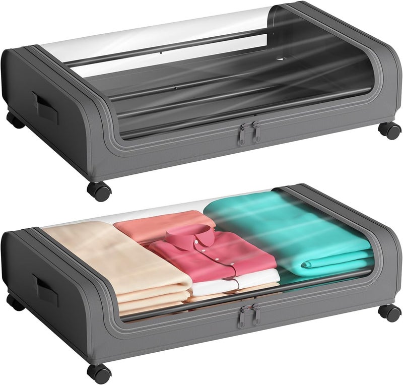 NIL JO NIL JO Stainless Steel Under Bed Storage Organizer Featuring Wheels Containers And High Rolling Shoe Storage With Lid Ideal For Small Space Clothes Storage Set Of 1  - Image 2